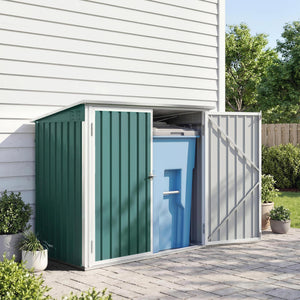 Cache Poubelle Double Acier Galvanisé pour 2 Poubelles de 240L - Abri de Jardin avec Couvercle Lié par Chaînes, Vérins à Gaz et Portes Verrouillables - Coffre de Jardin 179,5x108x129,5cm Vert