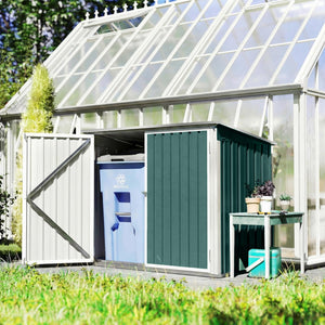 Cache Poubelle Double Acier Galvanisé pour 2 Poubelles de 240L - Abri de Jardin avec Couvercle Lié par Chaînes, Vérins à Gaz et Portes Verrouillables - Coffre de Jardin 179,5x108x129,5cm Vert