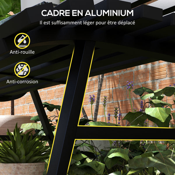 Banc de jardin banquette extérieur 2 Places Assise Dossier à Lattes, en aluminium, dim. 123L x 67l x 79H cm, noir