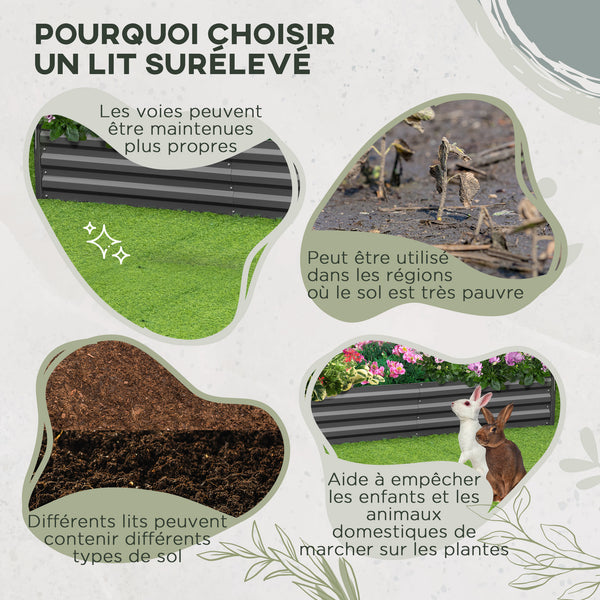 Carré potager jardinière rectangulaire en métal grande capacité 180 x 90 x 29,5 cm avec tuteurs pour tomates et plantes grimpantes