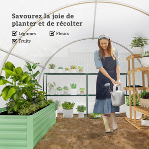 Serre de Jardin Tunnel 13,5 m² 4,5L x 3l x 2H m - 6 fenêtres, Porte zippée Enroulable - châssis Tubulaire Acier galvanisé, bâche PE Haute densité Blanc