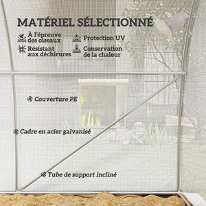 Serre de Jardin Tunnel 13,5 m² 4,5L x 3l x 2H m - 6 fenêtres, Porte zippée Enroulable - châssis Tubulaire Acier galvanisé, bâche PE Haute densité Blanc