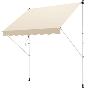 Store banne Manuel rétractable 3L x 1,5l m Auvent Téléscopique sans Perçage Inclinaison et Hauteur réglable Installation Rapide métal alu Polyester Anti-UV beige