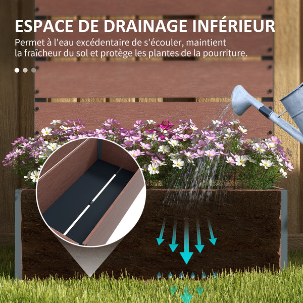 Jardinière avec treillis, bac à fleurs, lit surélevé, pour plantes grimpantes, légumes, fleurs, intérieur et extérieur, cour jardin balcon, 72 x 38 x 150 cm, marron clair