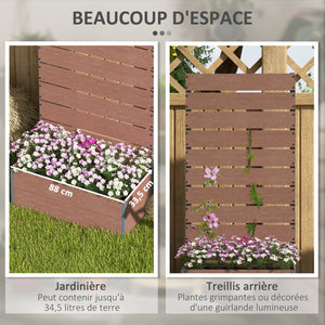 Jardinière avec treillis, bac à fleurs, lit surélevé, pour plantes grimpantes, légumes, fleurs, intérieur et extérieur, cour jardin balcon, 72 x 38 x 150 cm, marron clair