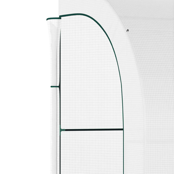Serre de Jardin Adossée avec Étagères 3 Niveaux, Petite Serre de Balcon en Bâche PE 140 g/㎡ Renforcée et Châssis Acier, pour Légumes et Fleurs, Intérieur et Extérieur, 300x150x213cm, Blanc