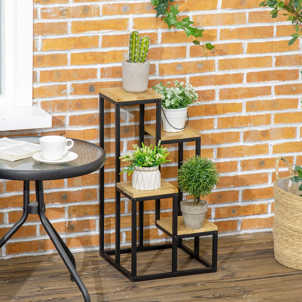 Support pour Plantes Étagère à Fleurs 4 Étagères Différentes Hauteurs Structure Acier - 34 x 34 x 66 cm