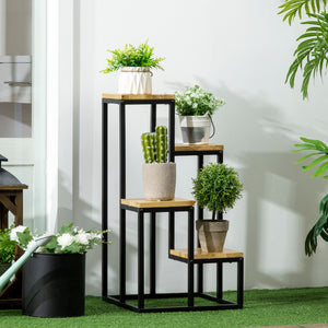 Support pour Plantes Étagère à Fleurs 4 Étagères Différentes Hauteurs Structure Acier - 34 x 34 x 66 cm