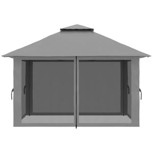 Tonnelle de jardin extérieur barnum de jardin pop-up tente pliant 4 x 4 m double toit protection UV 50+ 4 moustiquaires, 4 sacs de sable, 1 sac de transport tissu Oxford métal gris