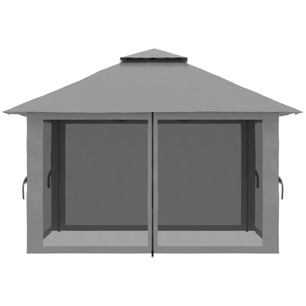 Tonnelle de jardin extérieur barnum de jardin pop-up tente pliant 4 x 4 m double toit protection UV 50+ 4 moustiquaires, 4 sacs de sable, 1 sac de transport tissu Oxford métal gris