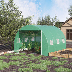Serre de jardin 9 m², serre tunnel de jardin 3 x 3 x 2 m avec porte enroulable et 6 fenêtres en maille, serre en acier et PE haute densité, résistante aux UV, vert