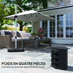 Lot de 4 dalles de parasol Poids de lestage carré pour parasols déportés pieds croix - à remplir d'eau ou de sable jusqu'à 60/80 kg - Noir
