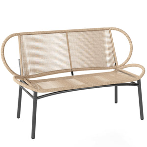 Banc de Jardin 2 Places en Résine Tressée, Banc Extérieur, Dossier et Assise Respirants, Résistant aux Intempéries, Cadre en Métal, Capacité 320kg, pour Patio, Terrasse, 138x62x83cm, Naturel