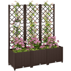 Jardinière avec treillis, lit surélevé de jardin, jardinière extérieure avec 8 trous de drainage, réservoirs d'eau, bac à fleurs pour balcon terrasse patio, 120 x 40 x 135 cm, marron