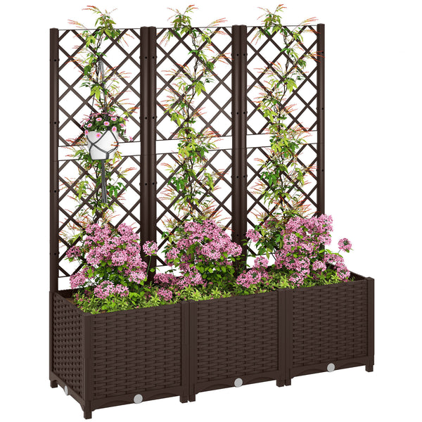 Jardinière avec treillis, lit surélevé de jardin, jardinière extérieure avec 8 trous de drainage, réservoirs d'eau, bac à fleurs pour balcon terrasse patio, 120 x 40 x 135 cm, marron