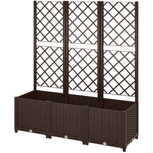 Jardinière avec treillis, lit surélevé de jardin, jardinière extérieure avec 8 trous de drainage, réservoirs d'eau, bac à fleurs pour balcon terrasse patio, 120 x 40 x 135 cm, marron
