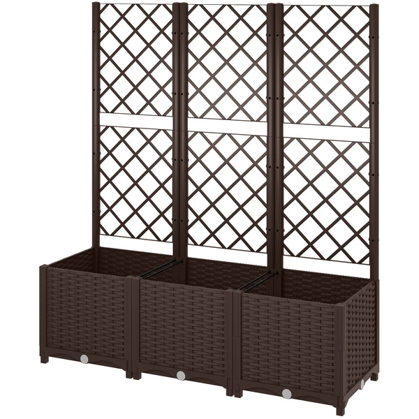 Jardinière avec treillis, lit surélevé de jardin, jardinière extérieure avec 8 trous de drainage, réservoirs d'eau, bac à fleurs pour balcon terrasse patio, 120 x 40 x 135 cm, marron
