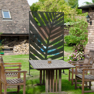 Paravent séparateur de jardin cloison de séparation 3 panneaux décoratifs extérieur à motif végétal en acier - 122 x 45 x 198 cm noir