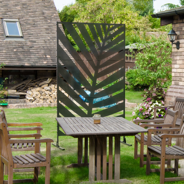 Paravent séparateur de jardin cloison de séparation 3 panneaux décoratifs extérieur à motif végétal en acier - 122 x 45 x 198 cm noir