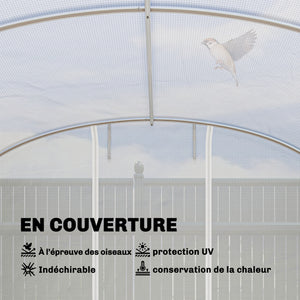 Serre tunnel de jardin 24m², serre de jardin tunnel 295x798x198cm avec cadre en acier galvanisé, portes et 2 grandes fenêtres, bâche PE haute densité 140 g/m² prolongée de 20 cm, blanc