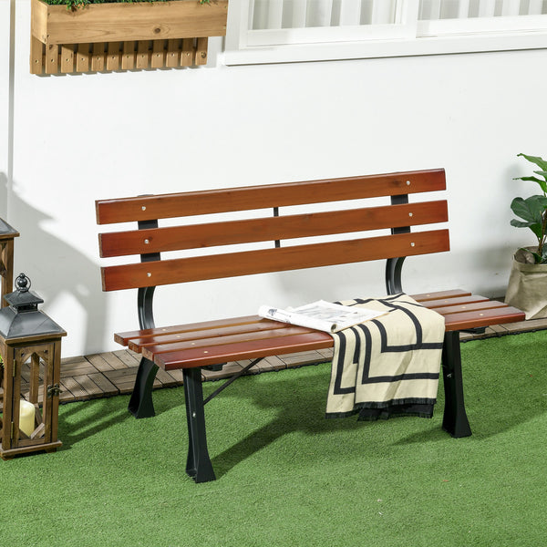 Banc de jardin extérieur 2 places en aluminium et lattes de bois, dim. 120L x 57l x 70H cm
