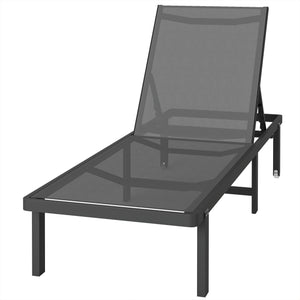 Bain de Soleil en Aluminium avec Roulettes - Transat de Jardin Inclinable à Plat 4 Positions et Textilène 530g/m² - Chaise Longue de Piscine Anti-Rouille, Gris Foncé