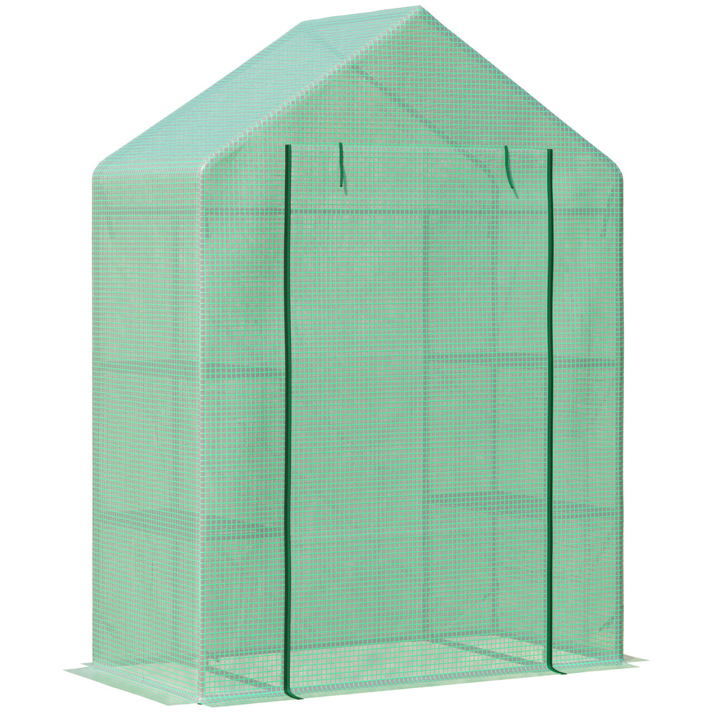 Serre de Jardin avec Étagères 3 Niveaux, Petite Serre de Balcon en Bâche PE 140 g/㎡ Renforcée et Châssis Acier, pour Légumes et Fleurs, Intérieur et Extérieur, 141 x 72 x 191 cm, Vert