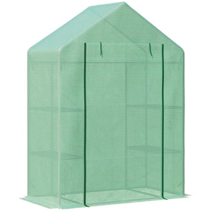 Serre de Jardin avec Étagères 3 Niveaux, Petite Serre de Balcon en Bâche PE 140 g/㎡ Renforcée et Châssis Acier, pour Légumes et Fleurs, Intérieur et Extérieur, 141 x 72 x 191 cm, Vert