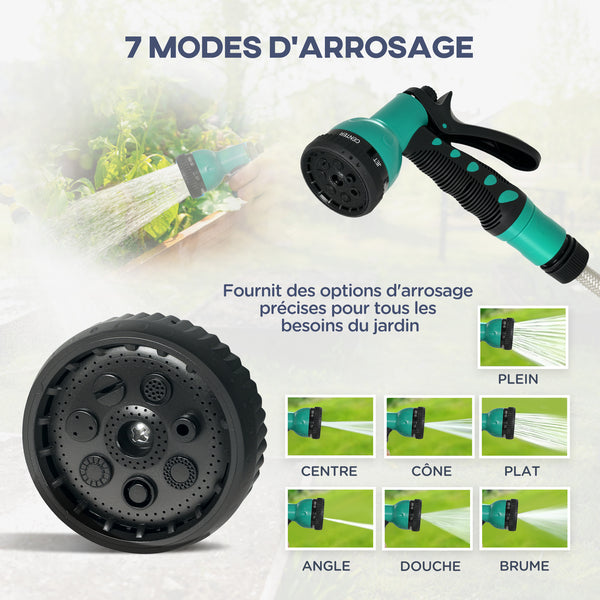 Enrouleur tuyau arrosage, dévidoir de tuyaux d'eau, 25+2 m, avec support mural + poignée, pivotant à 180°, 7 options de jets d'arrosage, gris clair