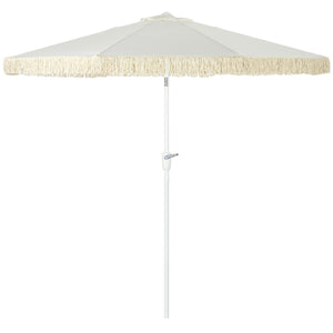 Parasol de jardin parasol extérieur inclinable à franges avec manivelle 8 baleines dim. Ø 2,65 x 2,45 H m Blanc