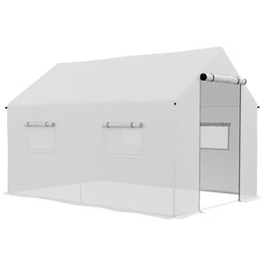 Serre de jardin tunnel 2 x 3m, 6m² avec porte enroulable, 4 fenêtres, - Acier galvanisé PE Haute densité Blanc