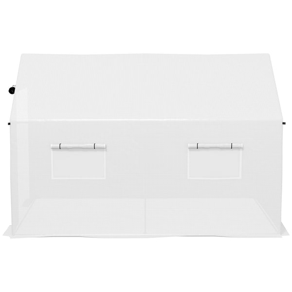 Serre de jardin tunnel 2 x 3m, 6m² avec porte enroulable, 4 fenêtres, - Acier galvanisé PE Haute densité Blanc