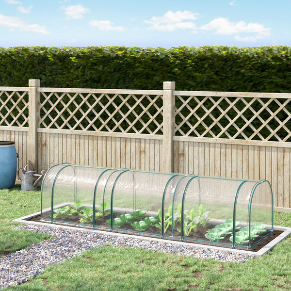 Mini Serre de Jardin, Mini Serre Tunnel, Serre à Tomates 3,5L x 1l x 0,8H m, Acier, PVC Haute Densité Anti-UV, 3 Fenêtres avec Zip Enroulables, Vert et Transparent