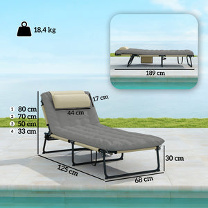Lot de 2 transats bains de soleil pliable avec dossier inclinable 4 positions - appui-tête et Matelas épais ultra confortable - tissu textilène et acier, crème