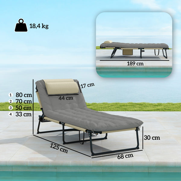 Lot de 2 transats bains de soleil pliable avec dossier inclinable 4 positions - appui-tête et Matelas épais ultra confortable - tissu textilène et acier, crème