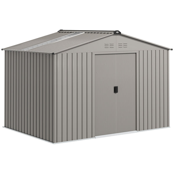 Abri de jardin en métal 5,4 m² cabane de jardin 277 x 195 x 192 cm cabanon rangement outils avec fondation, porte coulissante verrouillables et 4 aérations - anthracite