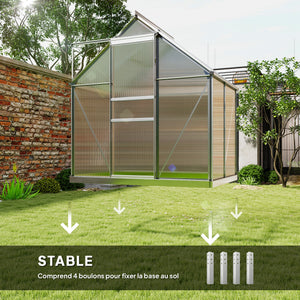 Serre de Jardin 2,5 m² en Aluminium Polycarbonate avec Fondation, 192,5 x 131 x 200 cm, Serre avec Fenêtre Réglable et Porte Coulissante, Abri Extérieur Résistant aux Intempéries, Argent