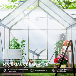 Serre de Jardin 2,5 m² en Aluminium Polycarbonate avec Fondation, 192,5 x 131 x 200 cm, Serre avec Fenêtre Réglable et Porte Coulissante, Abri Extérieur Résistant aux Intempéries, Argent