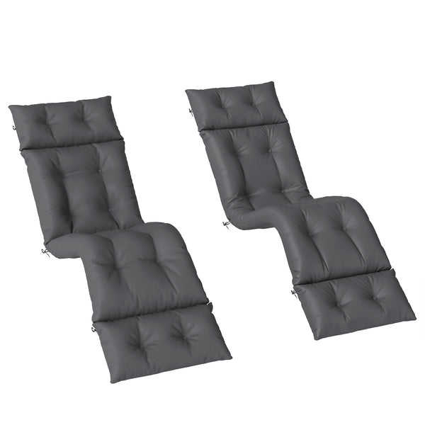 Lot de 2 coussins de chaise longue coussin bain de soleil - épais, confortable et rembourré - matelas transat avec 6 attaches, 190 x 56 x 10 cm, gris foncé