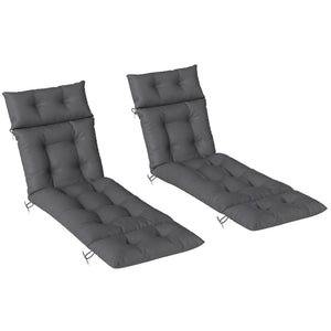 Lot de 2 coussins de chaise longue coussin bain de soleil - épais, confortable et rembourré - matelas transat avec 6 attaches, 190 x 56 x 10 cm, gris foncé