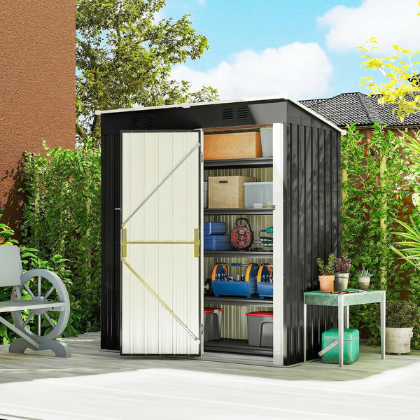 Abri de Jardin en Métal 1,37m² 163x90x179cm, Acier Galvanisé - Armoire de Jardin Adossable avec 2 Grilles d'Aération et Toit Incliné Anti-UV - Cabanon de Stockage pour Outils, Gris Foncé