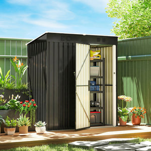 Abri de Jardin en Métal 1,37m² 163x90x179cm, Acier Galvanisé - Armoire de Jardin Adossable avec 2 Grilles d'Aération et Toit Incliné Anti-UV - Cabanon de Stockage pour Outils, Gris Foncé