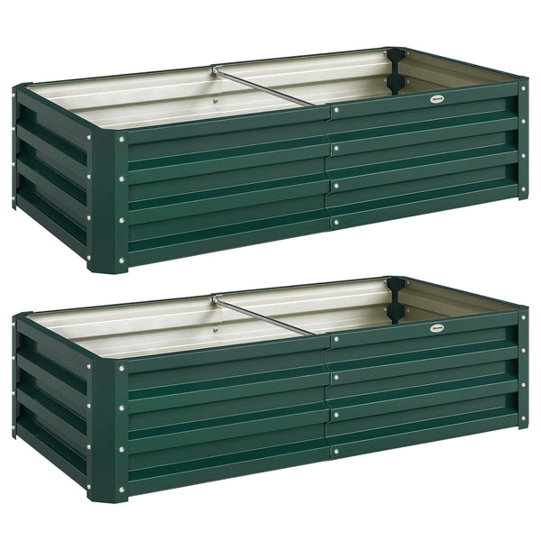 Lot de 2 Carrés Potagers de Jardin 120 x 60 x 30,5 cm, Acier Galvanisé, Vert Foncé