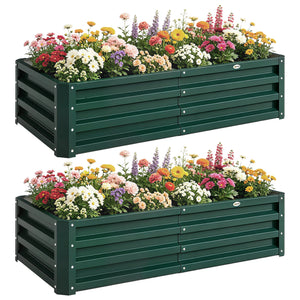 Lot de 2 Carrés Potagers de Jardin 120 x 60 x 30,5 cm, Acier Galvanisé, Vert Foncé