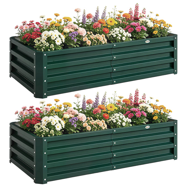 Lot de 2 Carrés Potagers de Jardin 120 x 60 x 30,5 cm, Acier Galvanisé, Vert Foncé