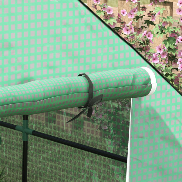 Serre de jardin PE avec étagères 3 niveaux, serre de balcon, bâche renforcée 135 g/m², châssis en acier, porte zippée enroulable, pour légumes plantes fleurs, 140x143x190cm, vert