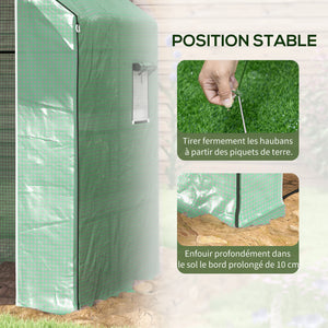 Serre de jardin PE avec étagères 3 niveaux, serre de balcon, bâche renforcée 135 g/m², châssis en acier, porte zippée enroulable, pour légumes plantes fleurs, 140x143x190cm, vert