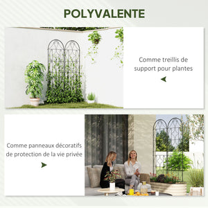 Support pour plantes grimpantes avec motif irrégulier, lot de 2, treillis de jardin, pour légumes, vignes, fleurs, en métal, 50 x 180 cm, noir