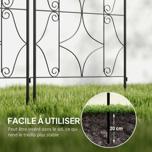 Support pour plantes grimpantes avec motif irrégulier, lot de 2, treillis de jardin, pour légumes, vignes, fleurs, en métal, 50 x 180 cm, noir