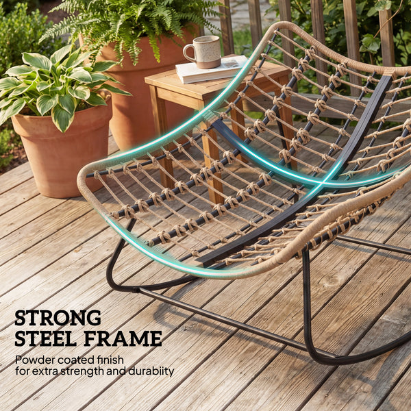 Fauteuil à bascule avec coussin résistant aux intempéries Fauteuil de jardin jusqu'à 120 kg fauteuil relax extérieur pour salon, jardin, pelouse, balcon, véranda Gris